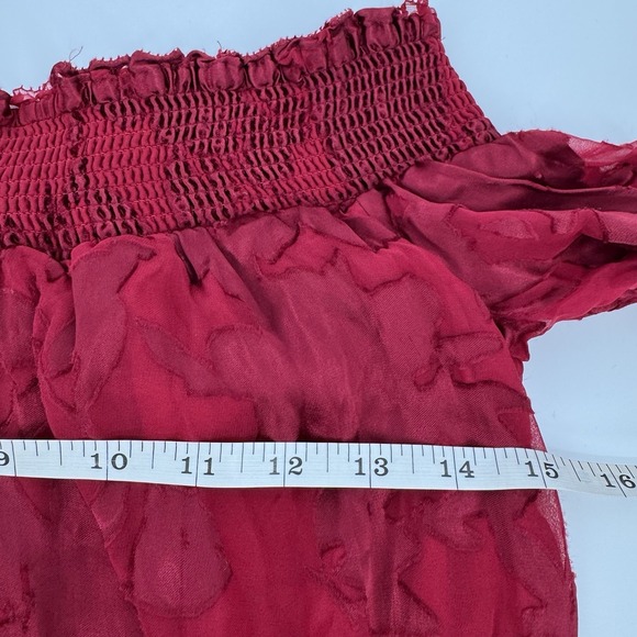 Romantic Boho Off Shoulder Top XS Whimsigoth Fairy Peasant Sheer Silk Burnout - Picture 7 of 8